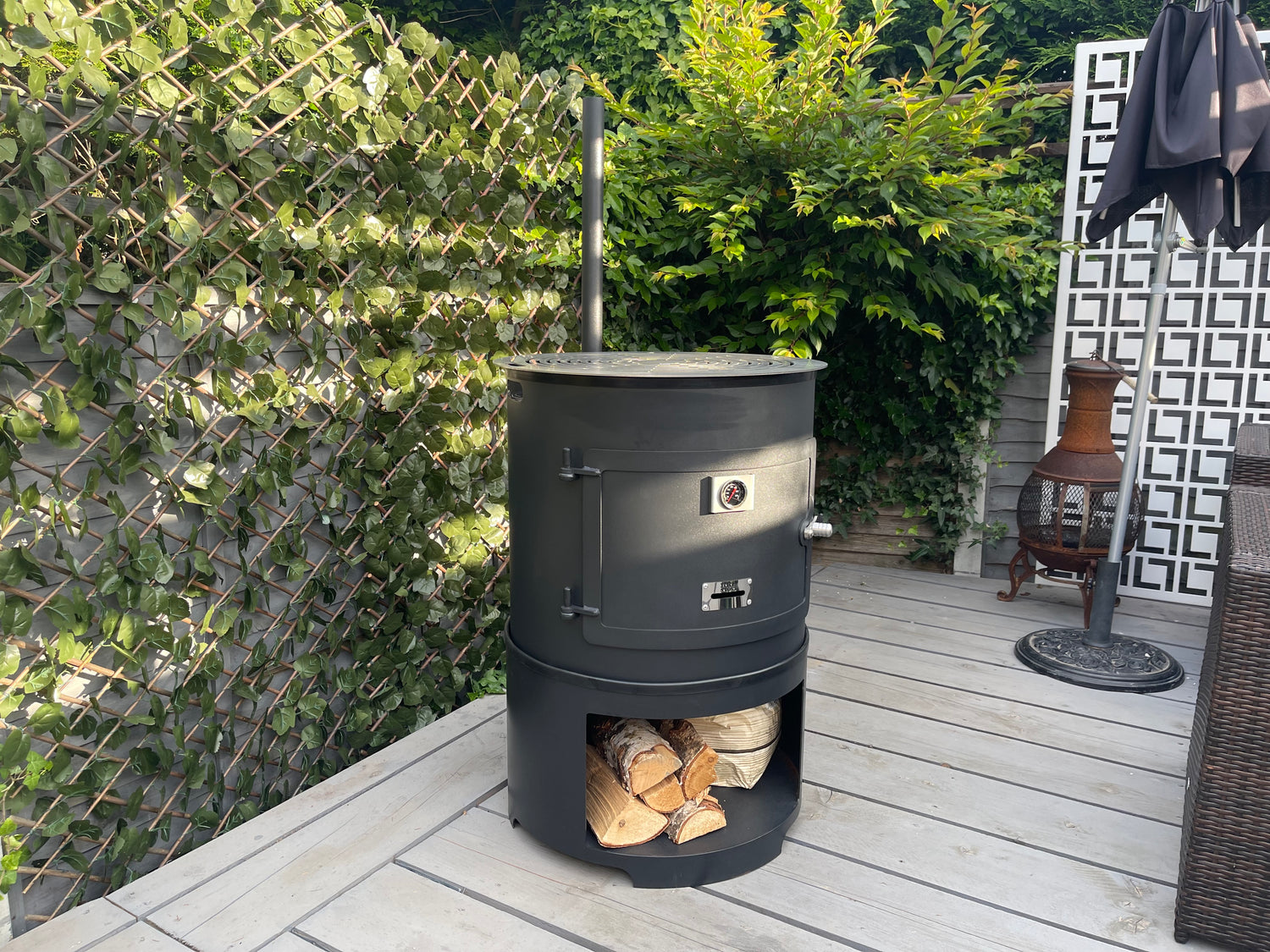 BBQ Stove Outside Showcasing the top stove with the fire pit base