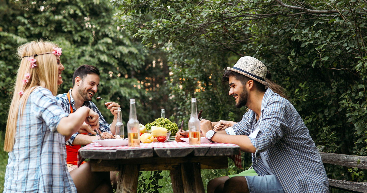 BBQ Stove friends enjoying bbq around table summer party