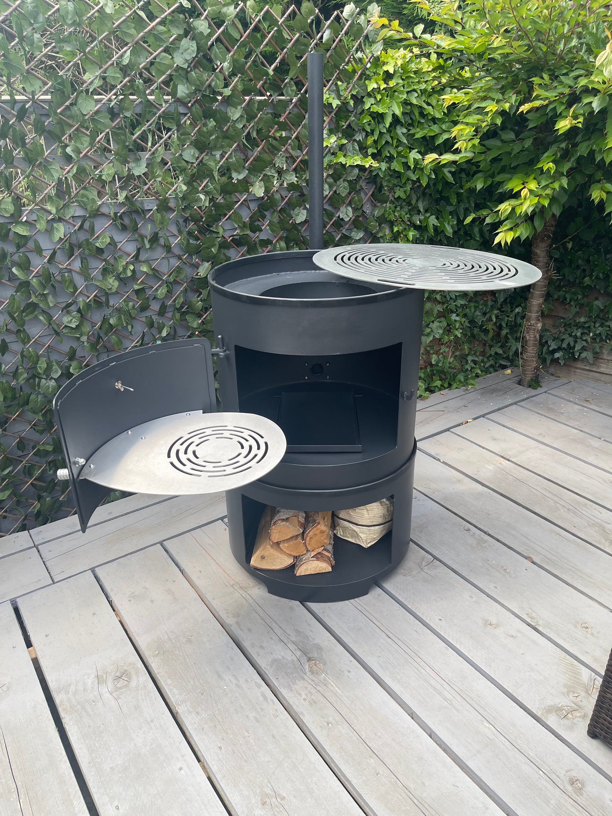 BBQ Stove Large In Garden With Doors Open